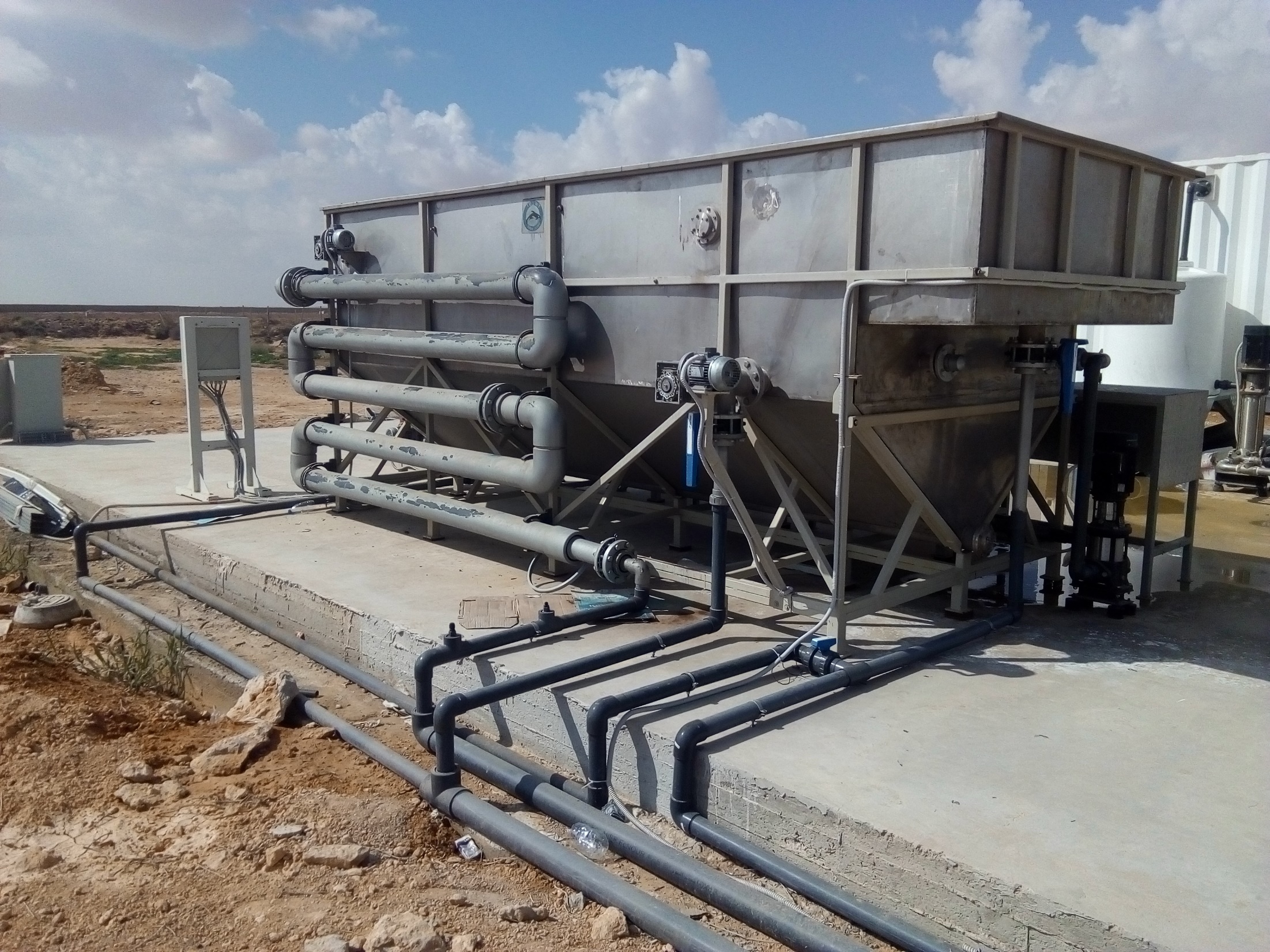 Outdoor water treatment skid at a coastal pilot